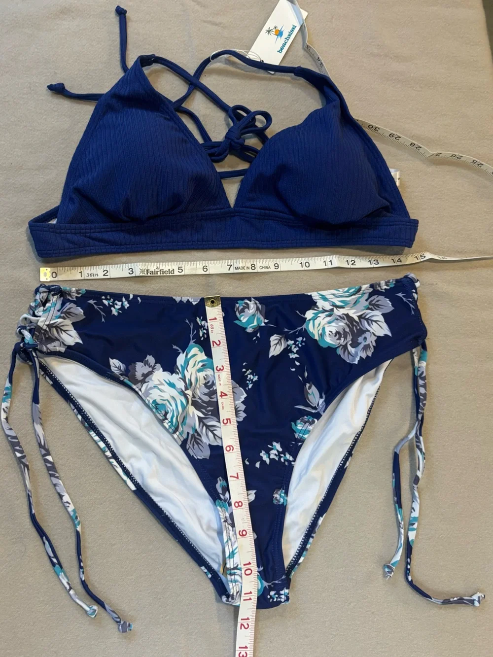 Beachsissi Women’s Navy Blue Floral Two-Piece Swim Set Size XL
